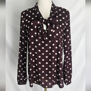 LOFT Heart Patterned Deep Burgundy Women's Top Size Small